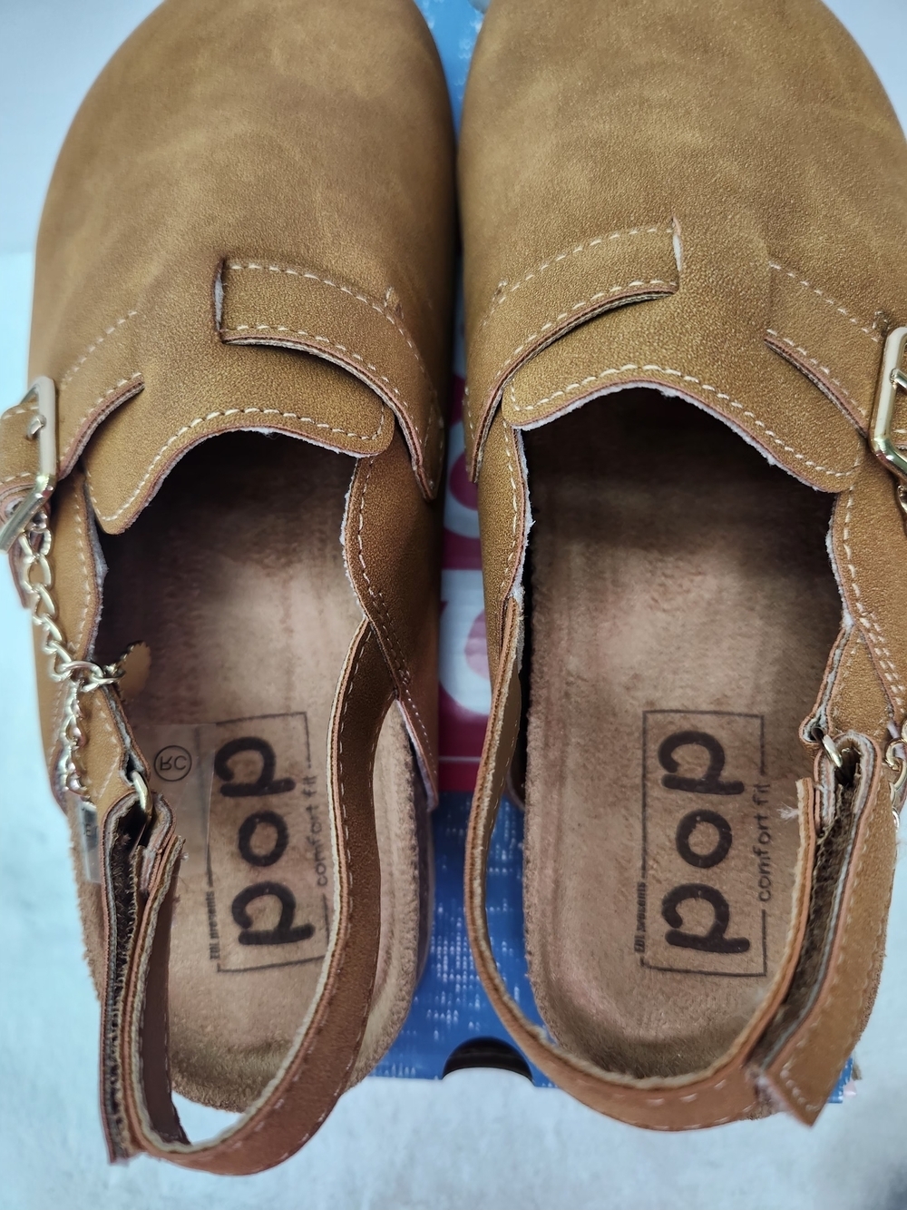 pop Ordelia Tan Suede-Look Slingback Clog with Buckle and Charm Size 8.5 - Picture 6 of 11